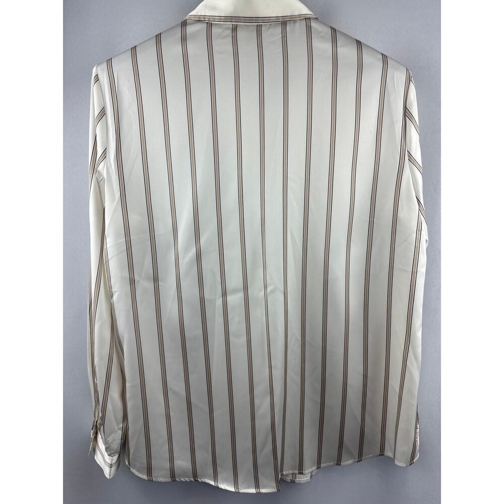Women’s Anne Klein Cream and Tan Striped Satin Blouse Size L - Picture 5 of 5